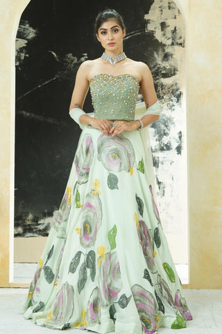 Mint Green Lehenga for Indian Wedding – Aangan Corset Set by Priti Sahni