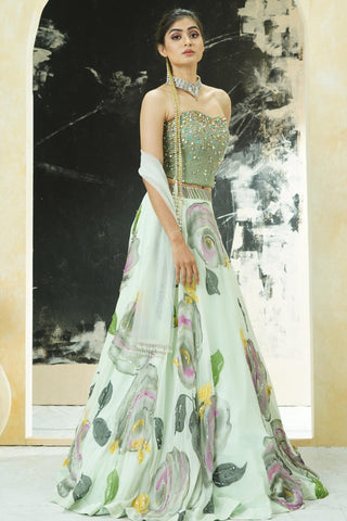 Mint Green Lehenga for Indian Wedding – Aangan Corset Set by Priti Sahni