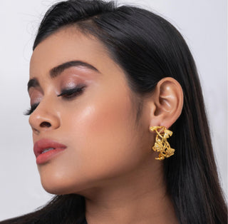 Earring Contemporary Wear - Gold Ginkgo Leaf Hoop by Putstyle