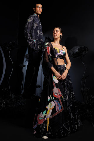 Gray petals of serenity charcoal grey lehenga set