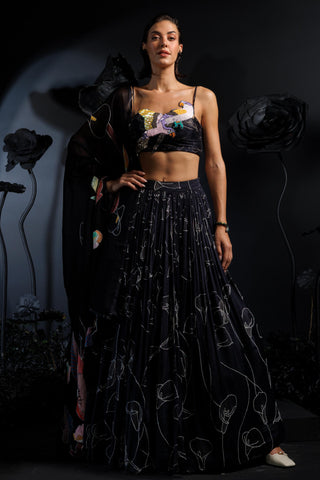 Gray petals of serenity charcoal grey lehenga set