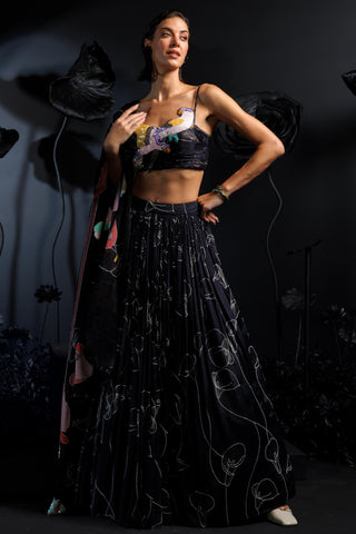 Gray petals of serenity charcoal grey lehenga set