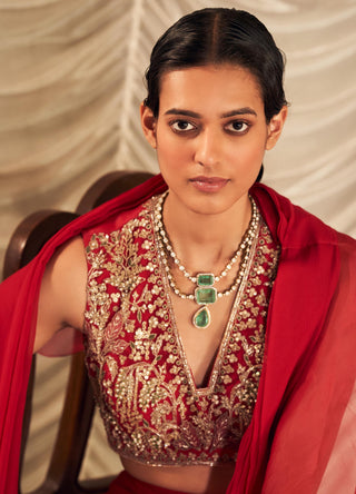 Red naeem hunar saree set