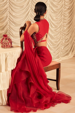 Red naeem hunar saree set