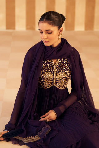 Purple anjum hunar short anarkali set