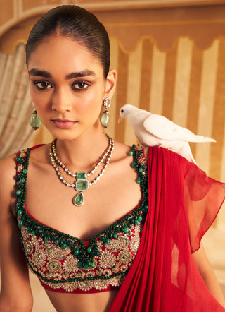 Red chashm hunar saree set