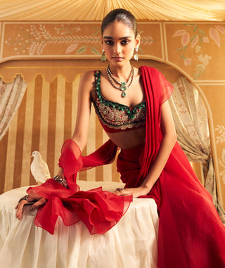 Red chashm hunar saree set