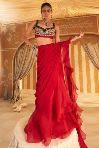 Red chashm hunar saree set