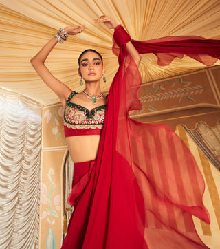 Red chashm hunar saree set