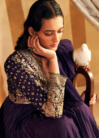 Purple fanon hunar anarkali set