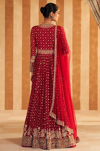 Red pareesa hunar anarkali set