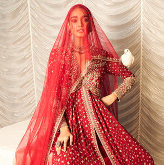 Red pareesa hunar anarkali set