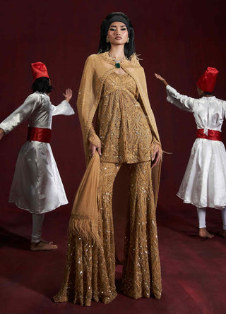Zareen antique gold sharara set