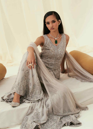 Sufiya gray embellished sharara set