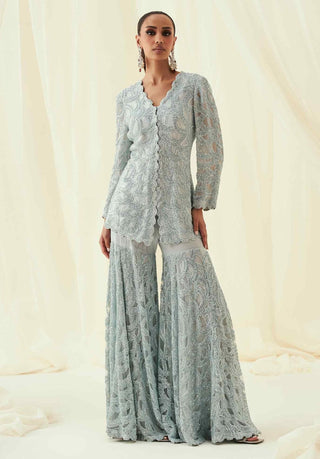 Nafisa ice blue jacket and sharara set