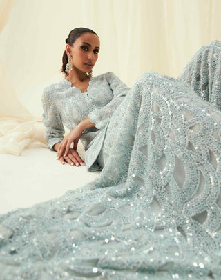 Nafisa ice blue jacket and sharara set