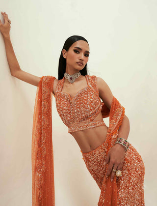 Sara orange fish cut lehenga set
