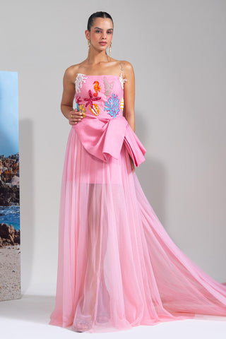 Tube Dress with Draped Trail Skirt for Contemporary Wear – Pink Scuba Couture by Nautanky