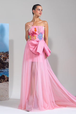 Tube Dress with Draped Trail Skirt for Contemporary Wear – Pink Scuba Couture by Nautanky