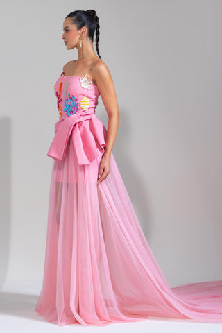 Tube Dress with Draped Trail Skirt for Contemporary Wear – Pink Scuba Couture by Nautanky