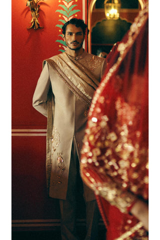Jacket Set for Indian Wedding – Beige Embellished Long by Papa Don't Preach