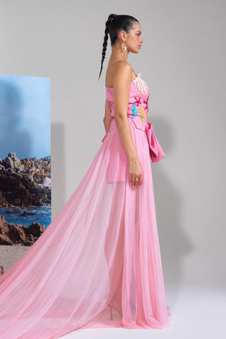 Tube Dress with Draped Trail Skirt for Contemporary Wear – Pink Scuba Couture by Nautanky