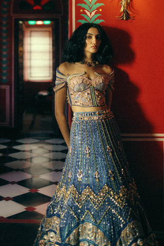 Lehenga Set for Indian Wedding – Blue Vespera by Papa Don't Preach