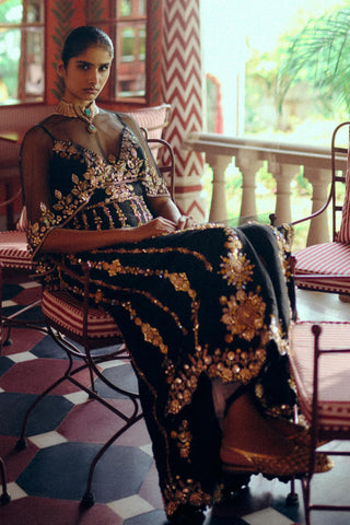 Jumpsuit Set for Evening Wear – Black Haloed in Gold by Papa Don't Preach