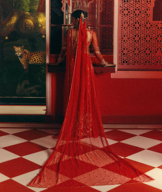 Saree Set for Indian Wedding – Red Lunar Veil by Papa Don't Preach