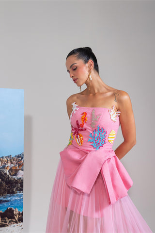 Tube Dress with Draped Trail Skirt for Contemporary Wear – Pink Scuba Couture by Nautanky