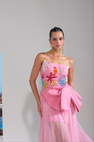 Tube Dress with Draped Trail Skirt for Contemporary Wear – Pink Scuba Couture by Nautanky