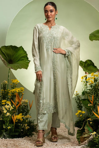 Long Kurta Set for Contemporary Wear – Green Eden by Pallavi Poddar