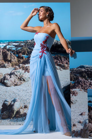 Tube Dress with Draped Trail for Contemporary Wear – Blue Mer-Mood by Nautanky