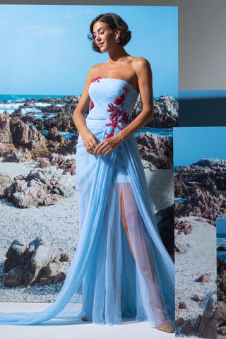 Tube Dress with Draped Trail for Contemporary Wear – Blue Mer-Mood by Nautanky