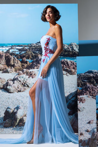 Tube Dress with Draped Trail for Contemporary Wear – Blue Mer-Mood by Nautanky