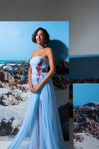 Tube Dress with Draped Trail for Contemporary Wear – Blue Mer-Mood by Nautanky