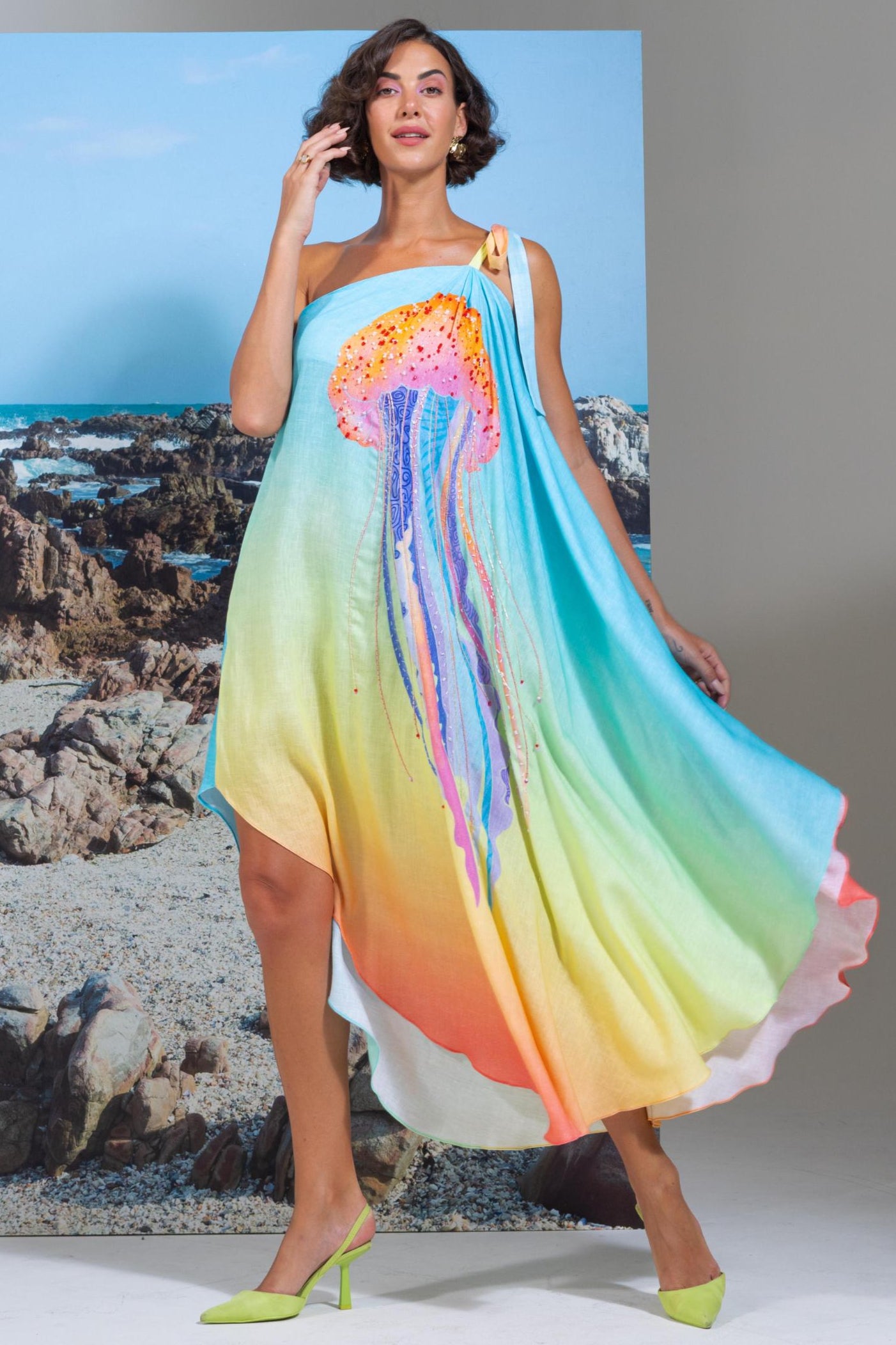 multicolor one shoulder dress Multi Color One Shoulder Dress L