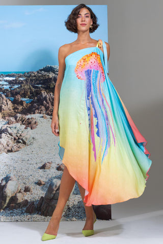 Multicolor pina wow one shoulder dress