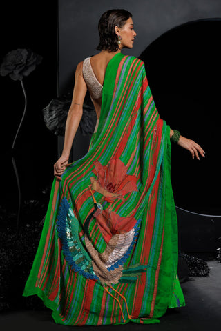 Neon green lehenga set with cranes