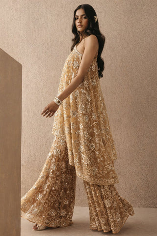 Mirrorwork Jacket Set Contemporary Wear – Peach One Shoulder by Twenty Nine