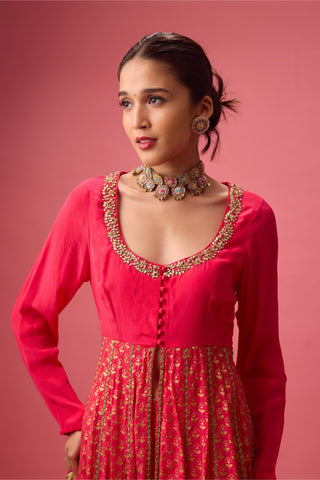 Pink rani pink kalidar kurta with flared pant and dupatta
