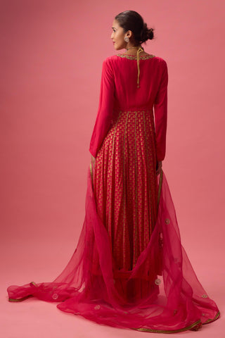 Pink rani pink kalidar kurta with flared pant and dupatta