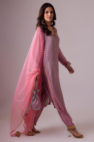 Green georgette kurti and crepe salwar