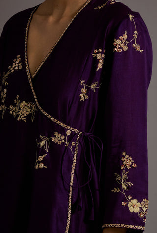 Aubergine jaal scattered chanderi angrakha set