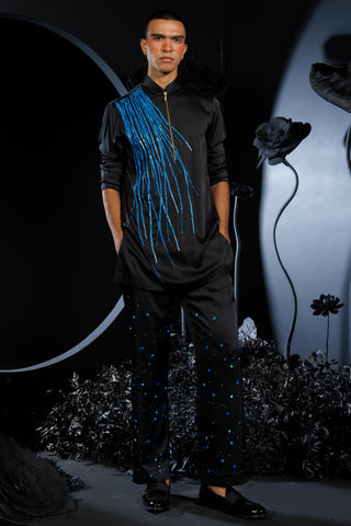 Black feather of phoenix kurta with pants