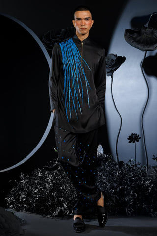 Black feather of phoenix kurta with pants