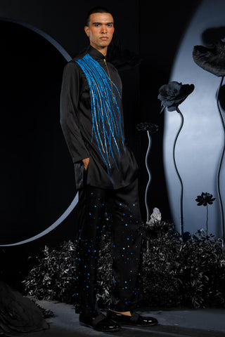 Black feather of phoenix kurta with pants