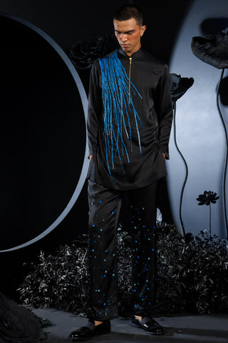 Black feather of phoenix kurta with pants