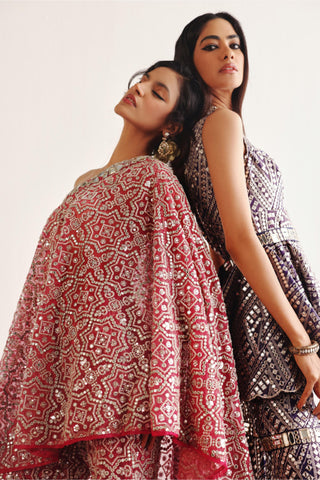 Red Cape Set for Indian Weddings – One Shoulder Hexagon by Twenty Nine