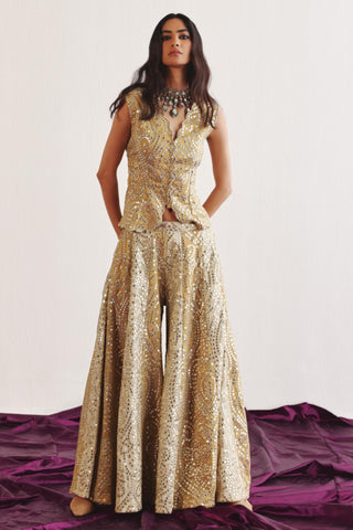 Flared Sharara Set for Indian Wedding – Golden Yellow Cape Style Outfit by Twenty Nine